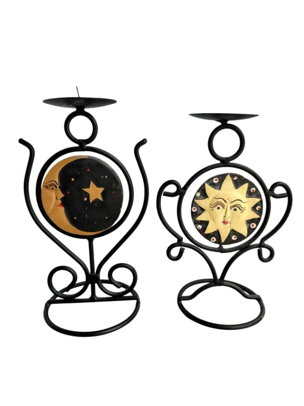 VTG 90s Celestial Candleholders Sun & Moon Reversible Swivel Whimsigoth 2-pc Set
